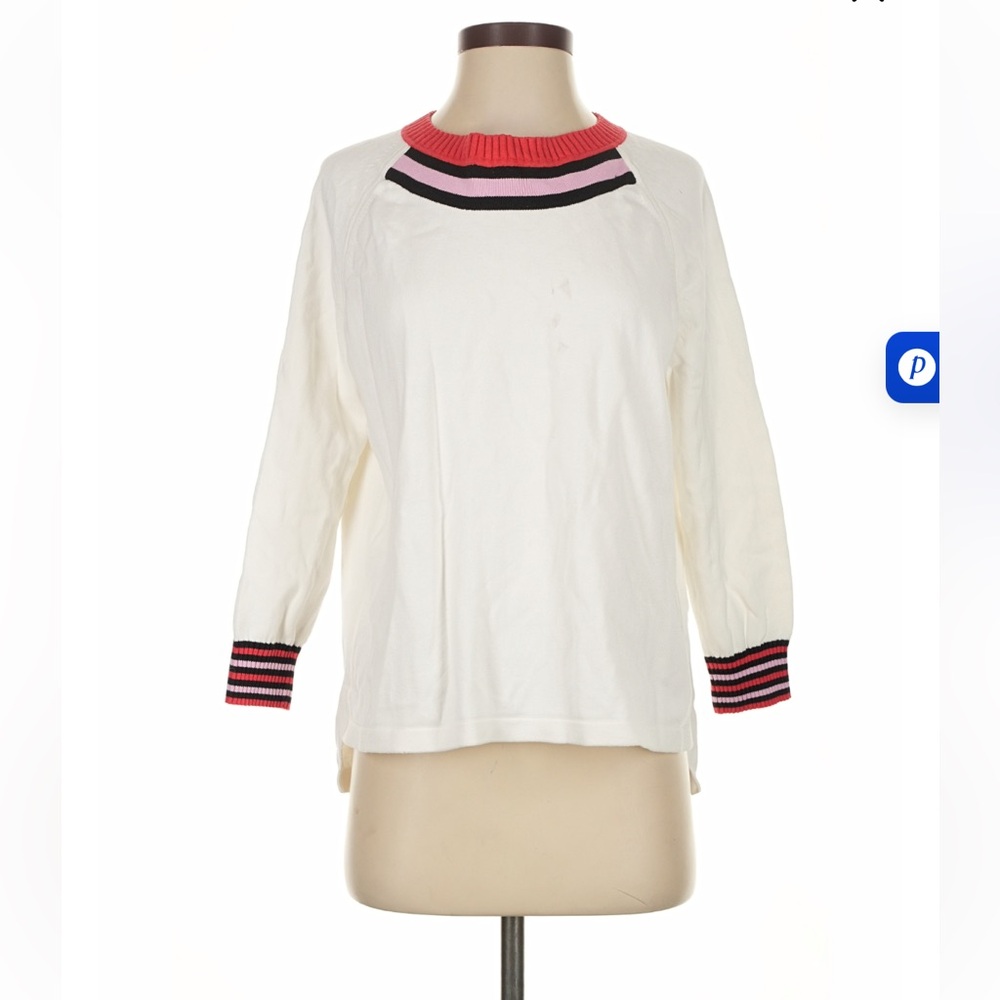 CAbi - White Pullover Sweater with Red, Pink and Black Trim